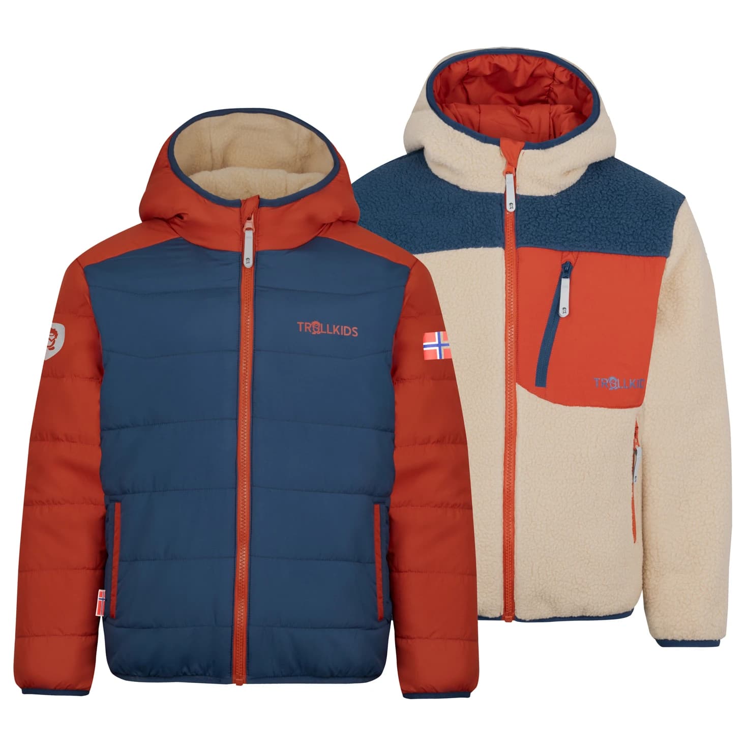 Детско поларено яке Trollkids Kid's Sandvika Turnover Jacket Fleece jacket - Desert / Mystic Blue / Red Clay