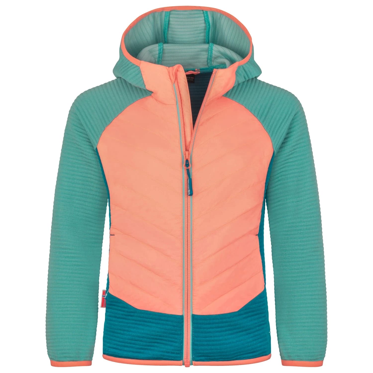 Детско поларено яке Trollkids Girl's Sirdal Jacket Fleece jacket - Aqua Haze / Harbor Blue / Mellow Peach