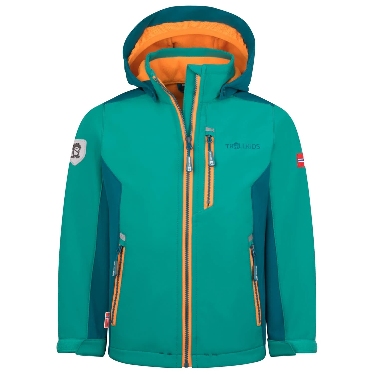 Детско софтшел яке Trollkids Kid's Balestrand Jacket Softshell jacket - Sea Green / Lagoon Green / Sahara Sunset