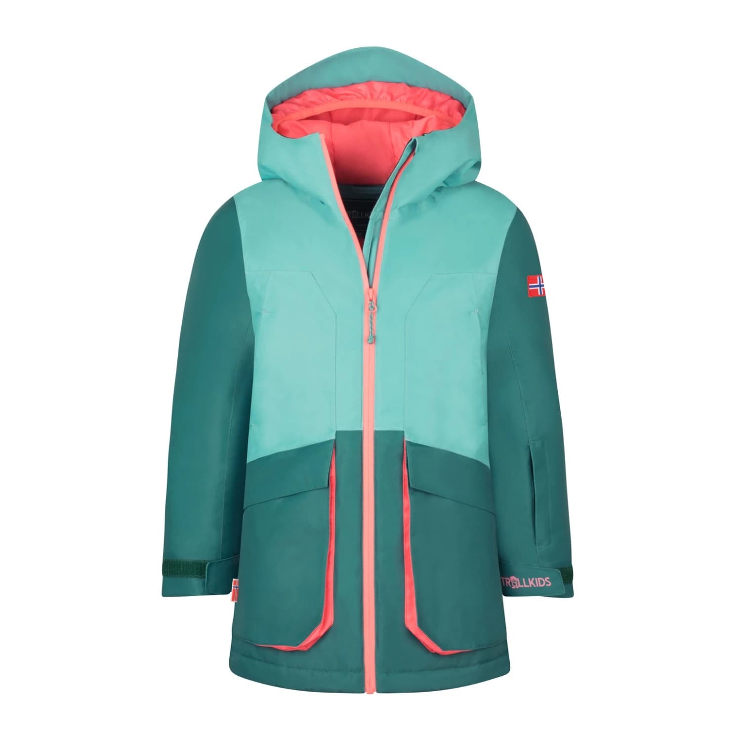 Детско ски яке Trollkids Girl's Kongsberg Jacket Winter jacket - Dusty Teal / Midnight Petrol / Coral Pink