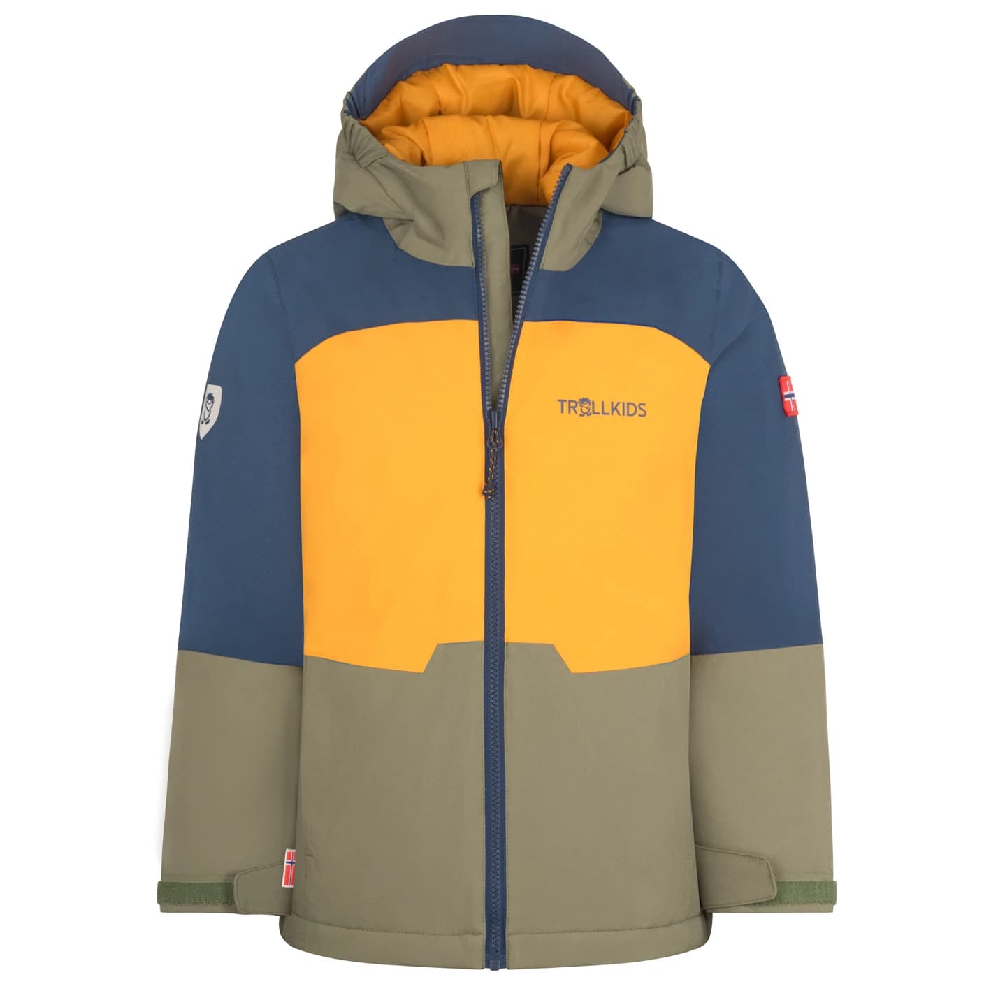 Детско зимно яке Trollkids Kid's Hardanger Jacket Winter jacket - Golden Yellow / Mystic Blue / Moss