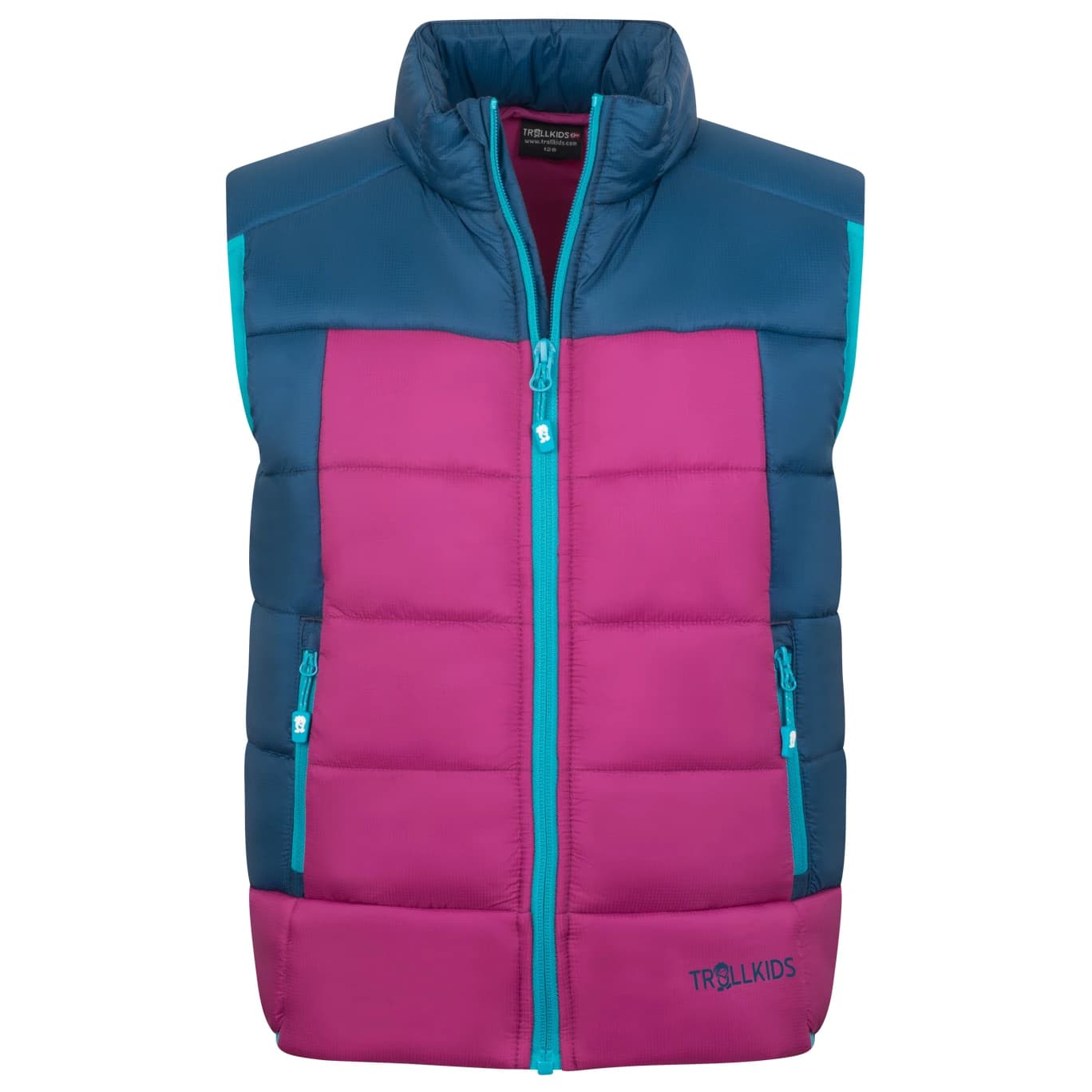 Детски синтетичен елек Trollkids Kid's Hardanger Vest Synthetic vest - Madeira Blue / Bright Berry / Dark Turquoise