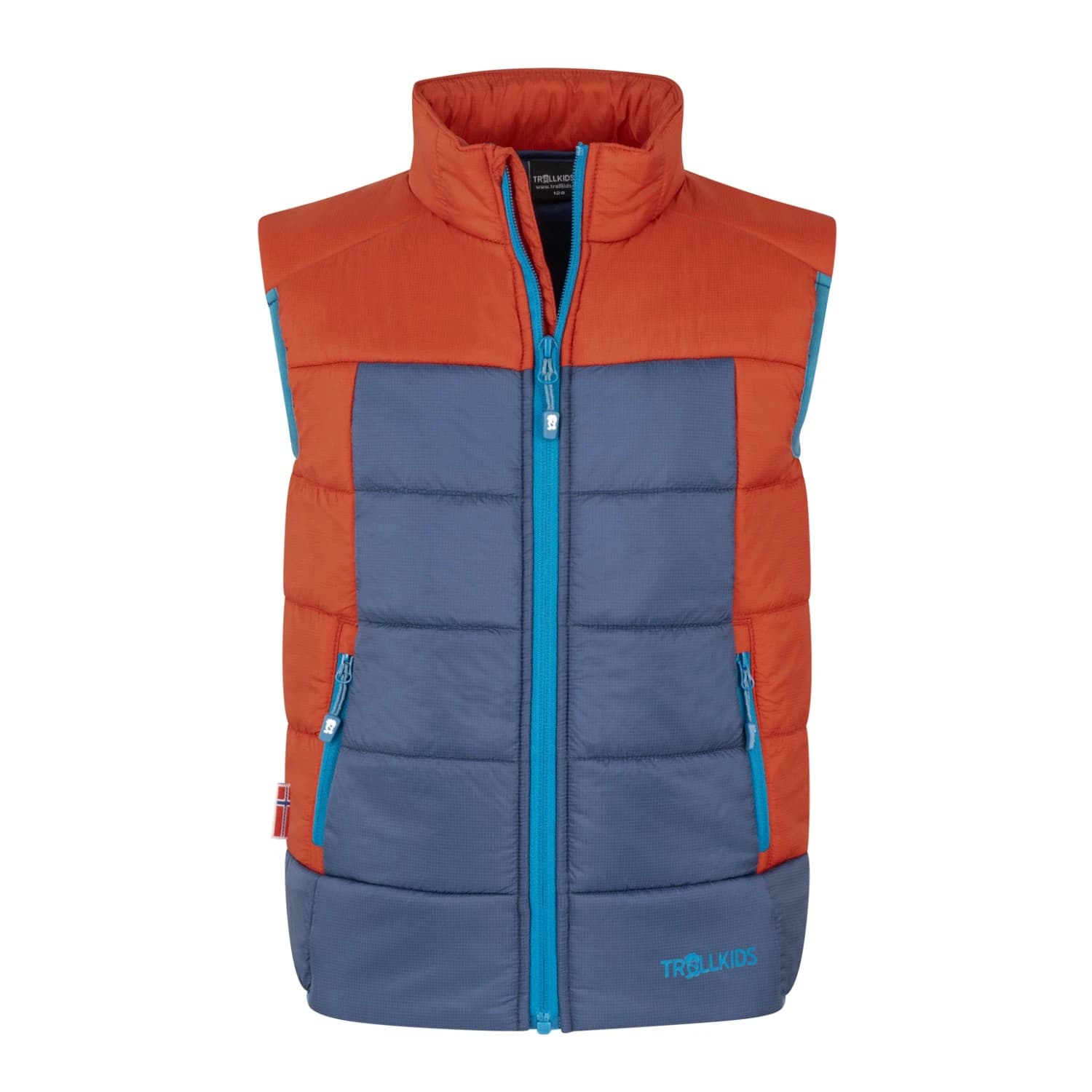 Детски синтетичен елек Trollkids Kid's Hardanger Vest Synthetic vest - Red Clay / Mystic Blue / Summernight Blue