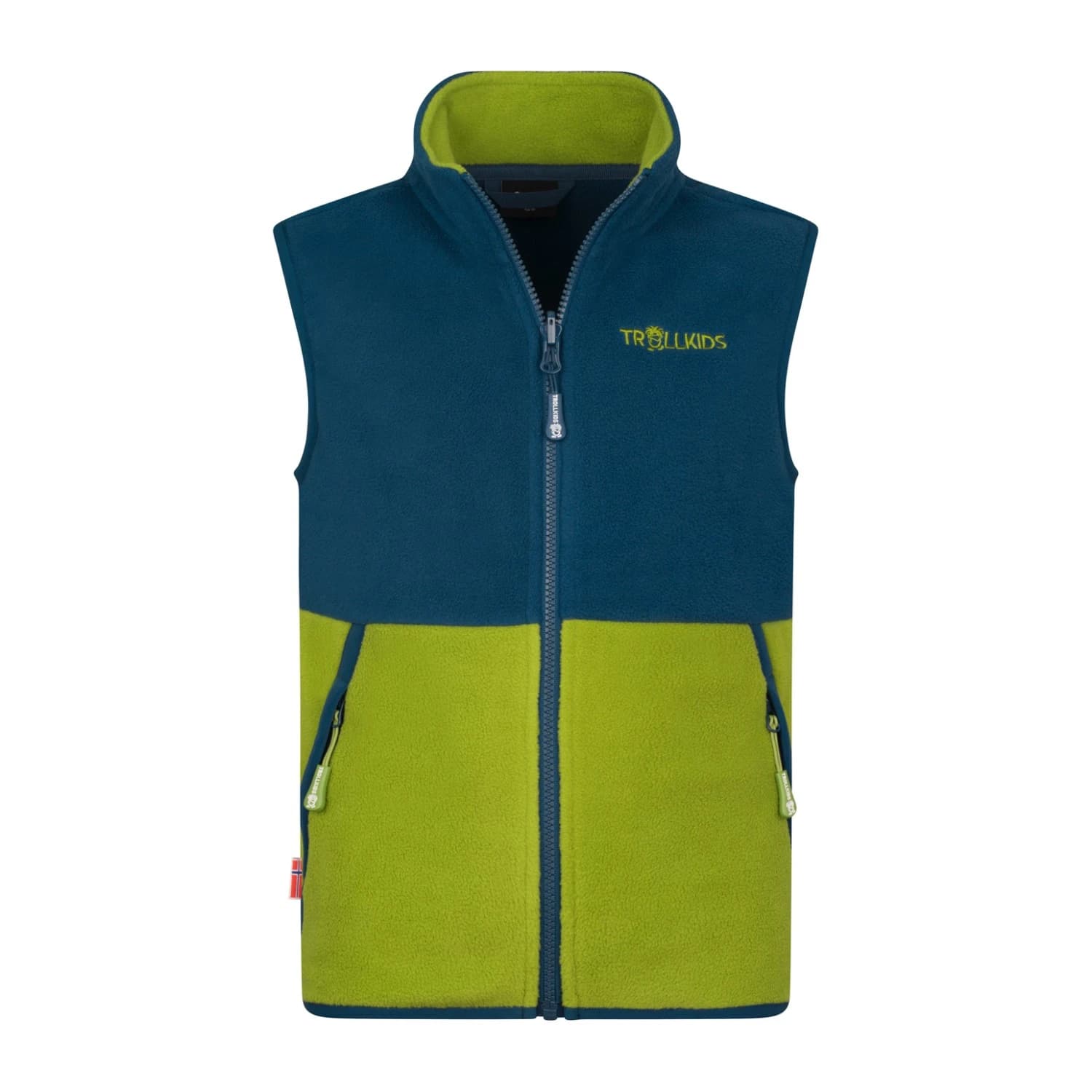 Детски поларен елек Trollkids Kid's Kjerag Vest Fleece vest - Pear Green / Madeira Blue