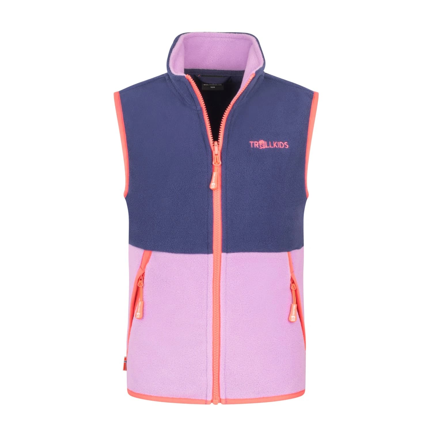Детски поларен елек Trollkids Kid's Kjerag Vest Fleece vest - Deep Violet / Light Violet / Coral Pink
