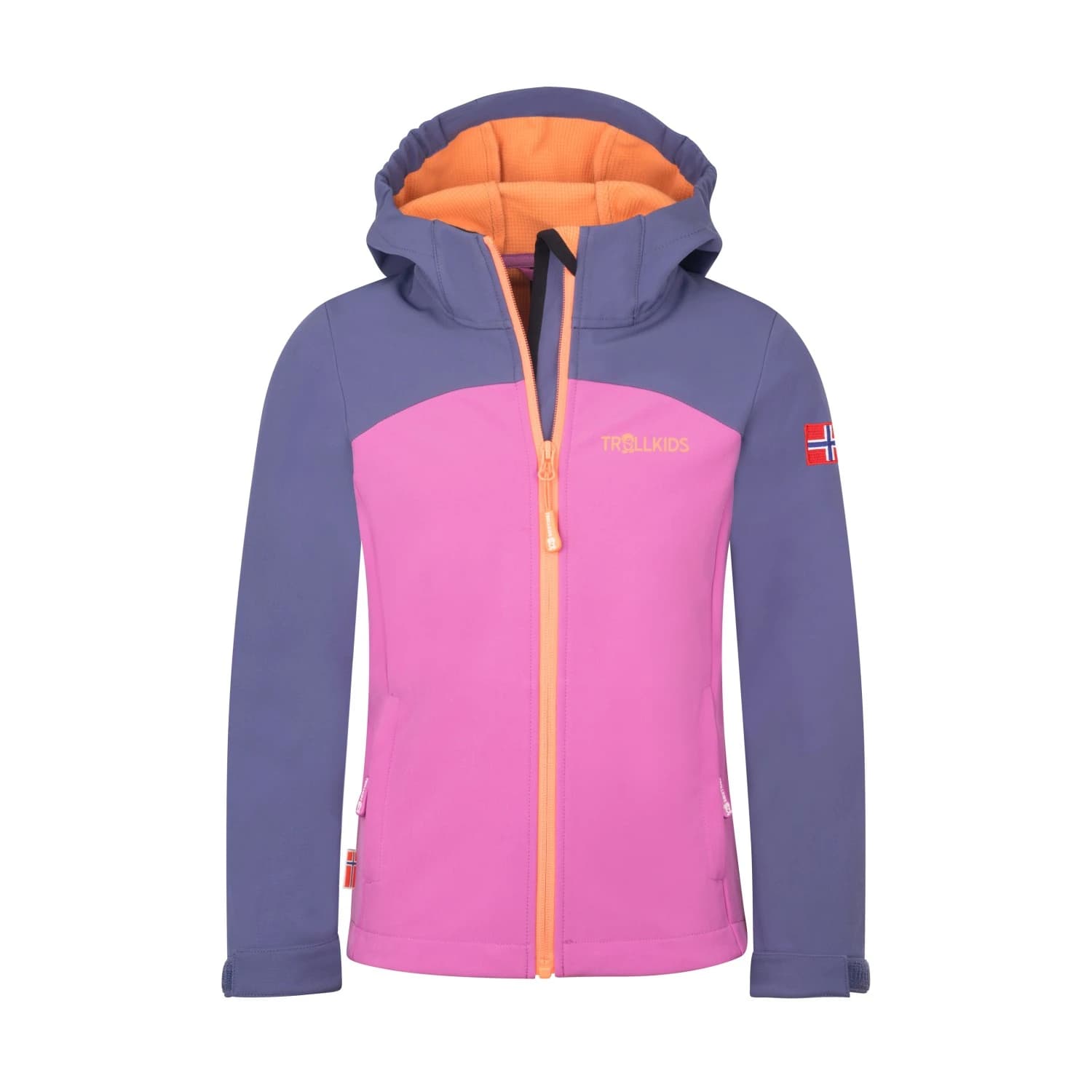 Детско софтшел яке Trollkids Girl's Kristiansand Jacket XT Softshell jacket - Violet Blue / Mallow Pink / Papaya