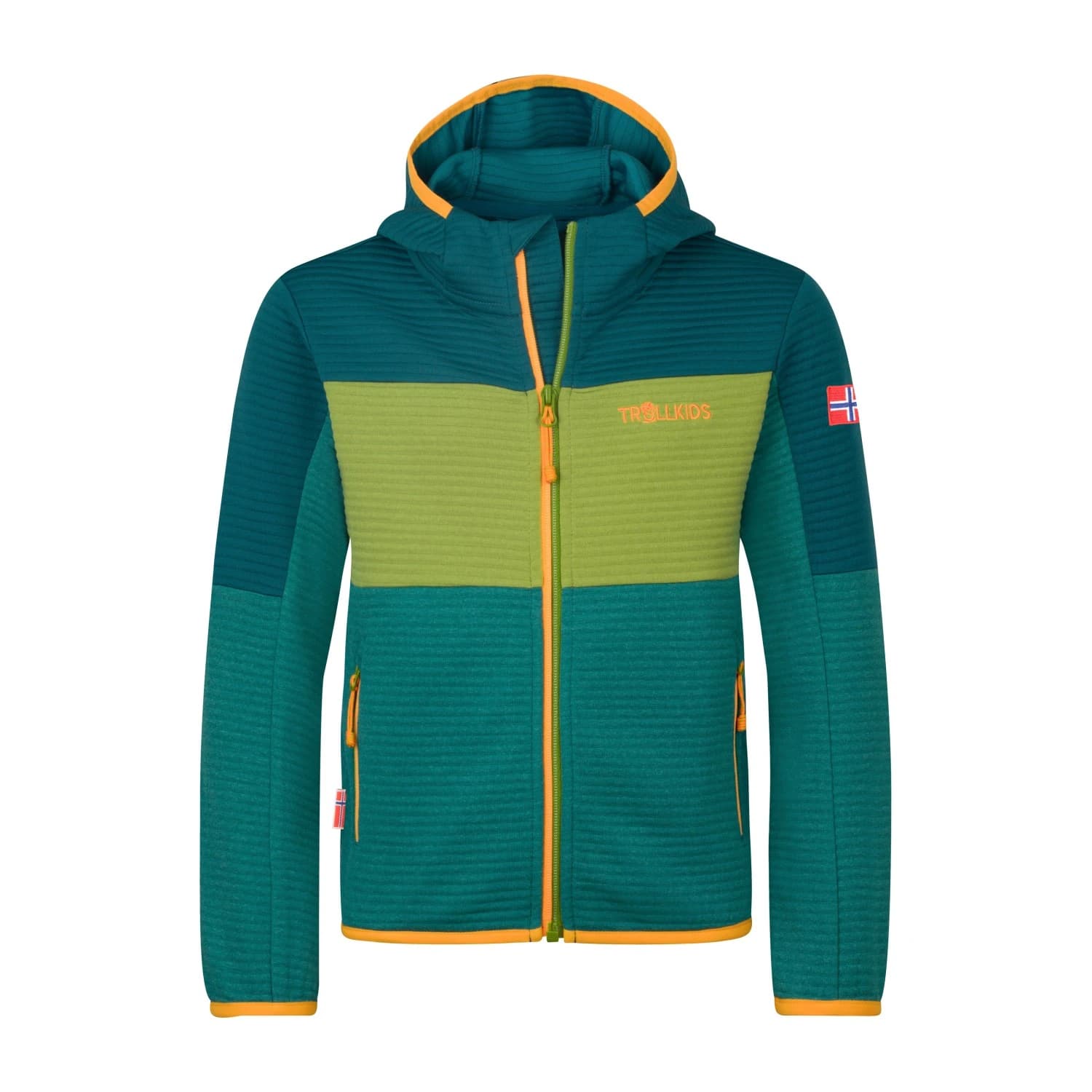 Детско поларено яке Trollkids Kid's Sogndal Jacket XT Fleece jacket - Sea Green / Lagoon Green / Pear Green / Sahara Sunset