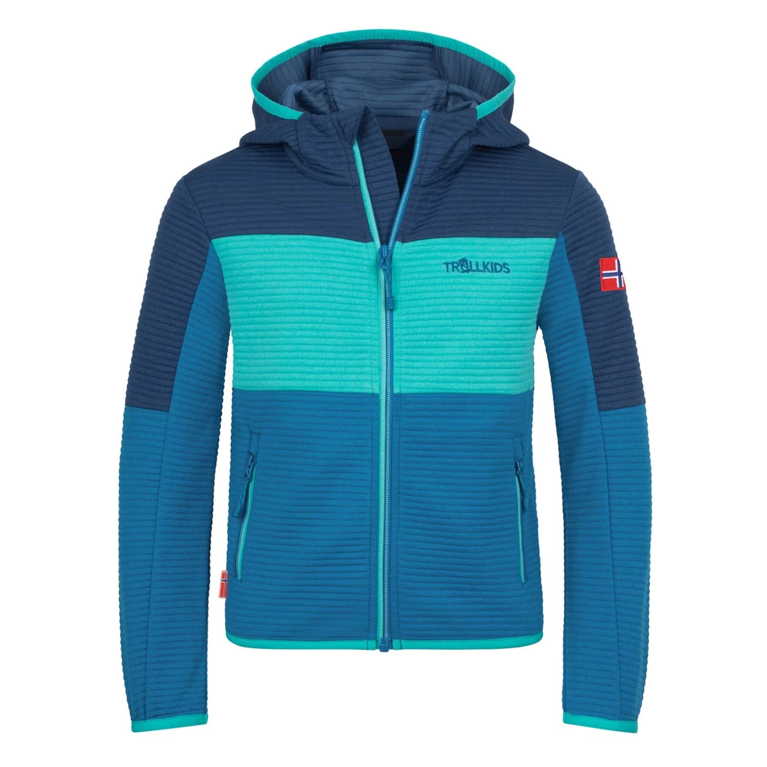 Детско поларено яке Trollkids Kid's Sogndal Jacket XT Fleece jacket - Mystic Blue / Summernight Blue / Blue Coral