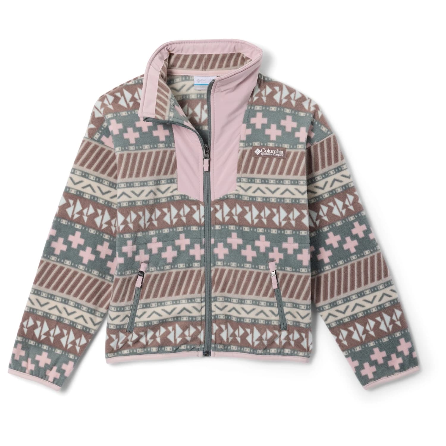 Детско поларено яке Columbia Kid's Sequoia Grove Printed Full Zip Fleece Fleece jacket - Iron Wizard Island / Mineral Pink