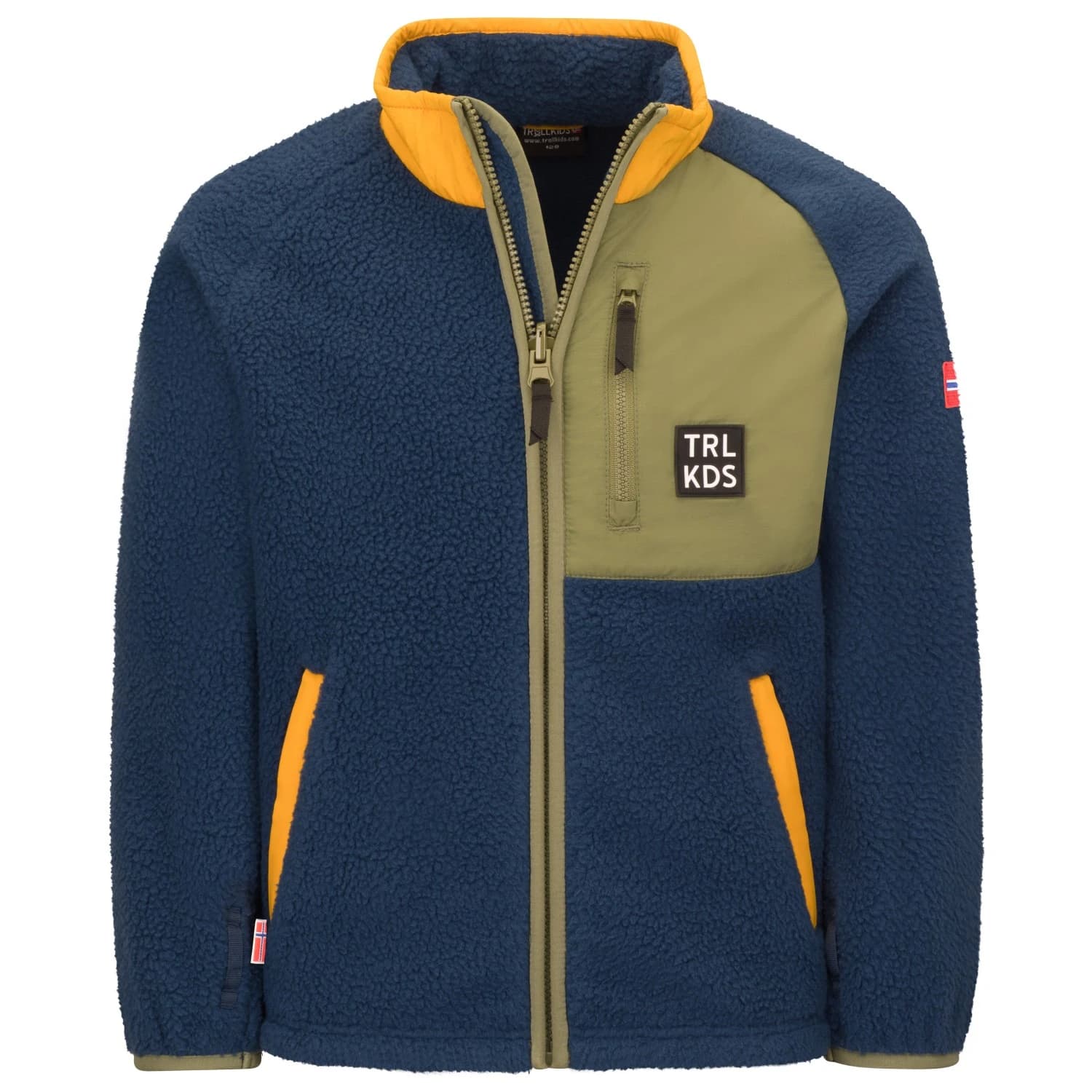 Детско поларено яке Trollkids Kid's Odda Jacket XT Fleece jacket - Mystic Blue / Moss
