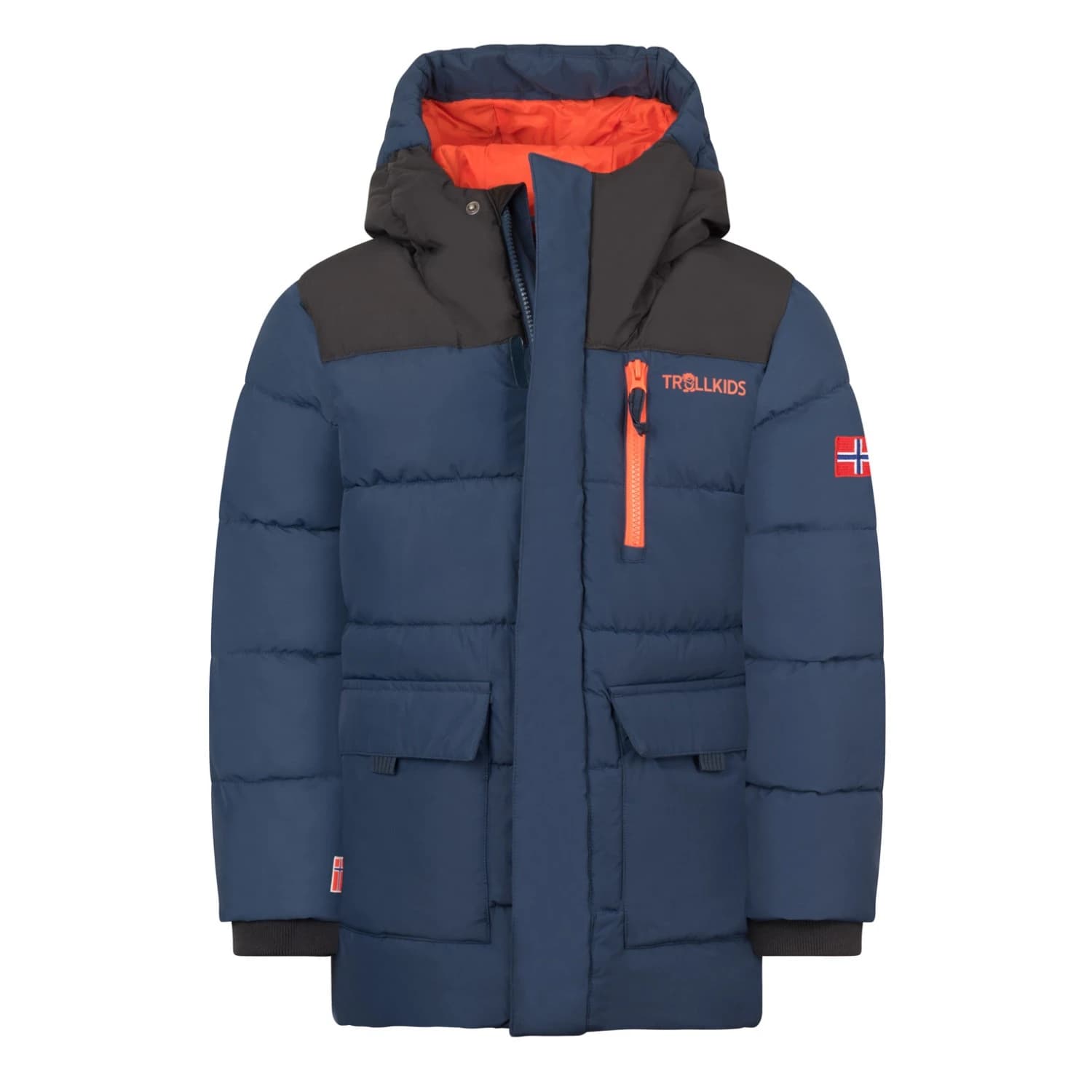 Детско зимно яке Trollkids Kid's Torsvag Parka Winter jacket - Mystic Blue / Black / Flame Orange