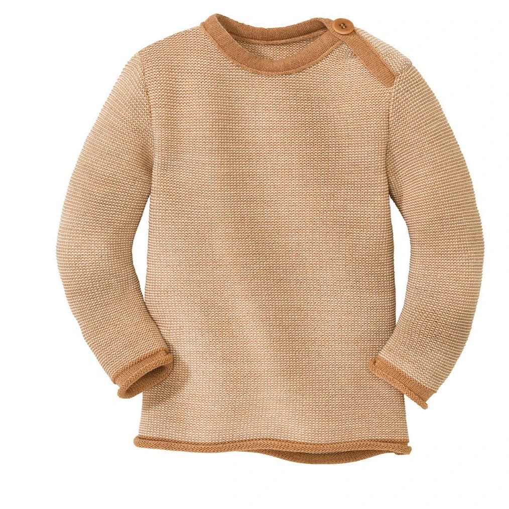 Детски вълнен пуловер disana Kid's Melange-Pullover Merino jumper - Karamell / Natur