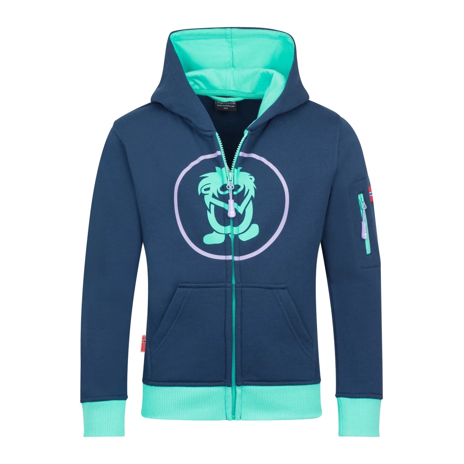 Детски суичър Trollkids Kids Sortland Jacket Hoodie - Mystic Blue / Aqua Mint