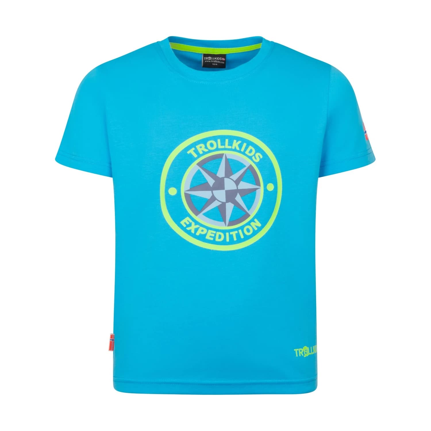 Детска тениска Trollkids Kid's Windrose T T-shirt - Pool Blue / Wild Lime