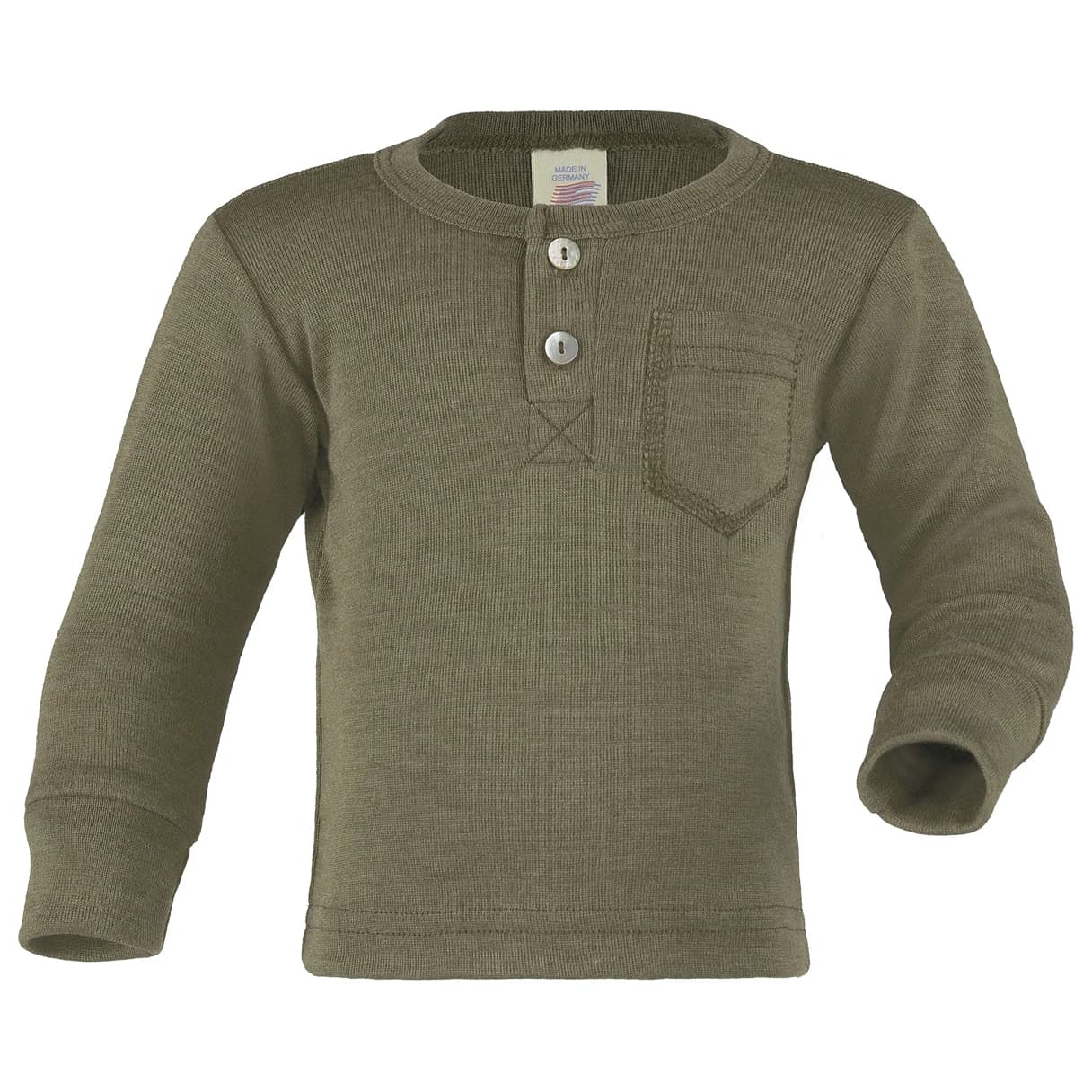 Мериносова блуза Engel Baby Shirt with Button Placket Merino shirt - Olive
