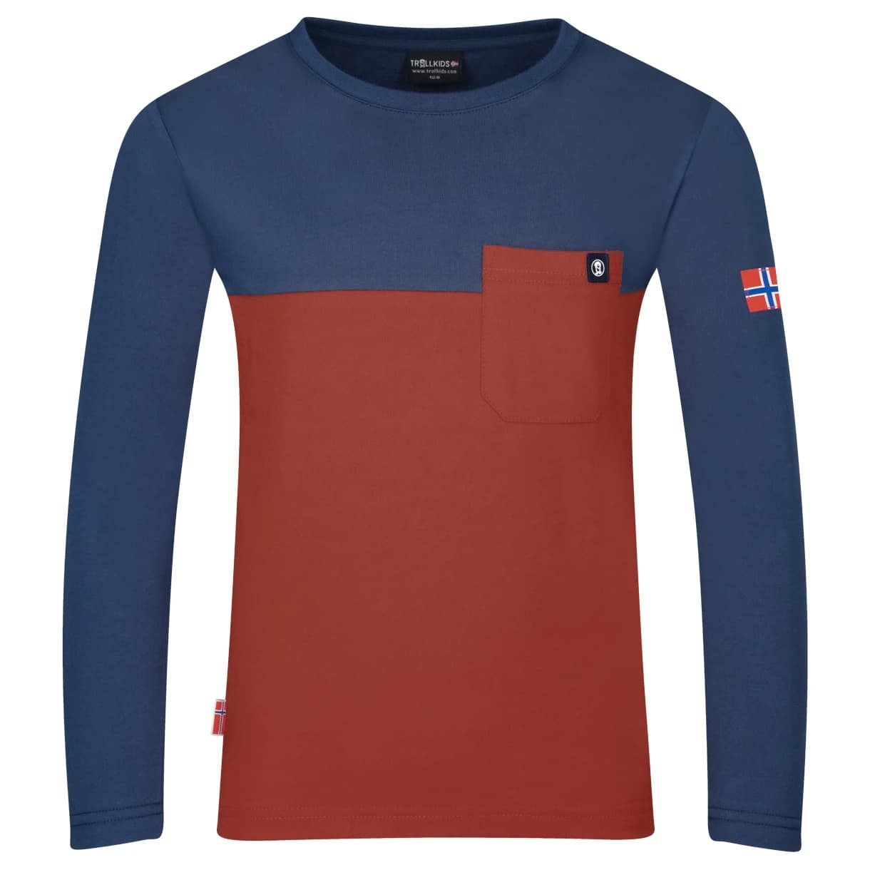 Детска блуза с дълъг ръкав Trollkids Kid's Bergen Longsleeve Longsleeve - Red Clay / Summernight Blue