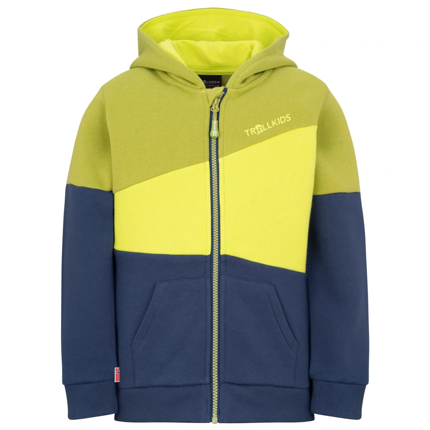 Детски суичър Trollkids Kid's Alesund Sweater Hoodie - Green Lizard / Mystic Blue / Kiwi