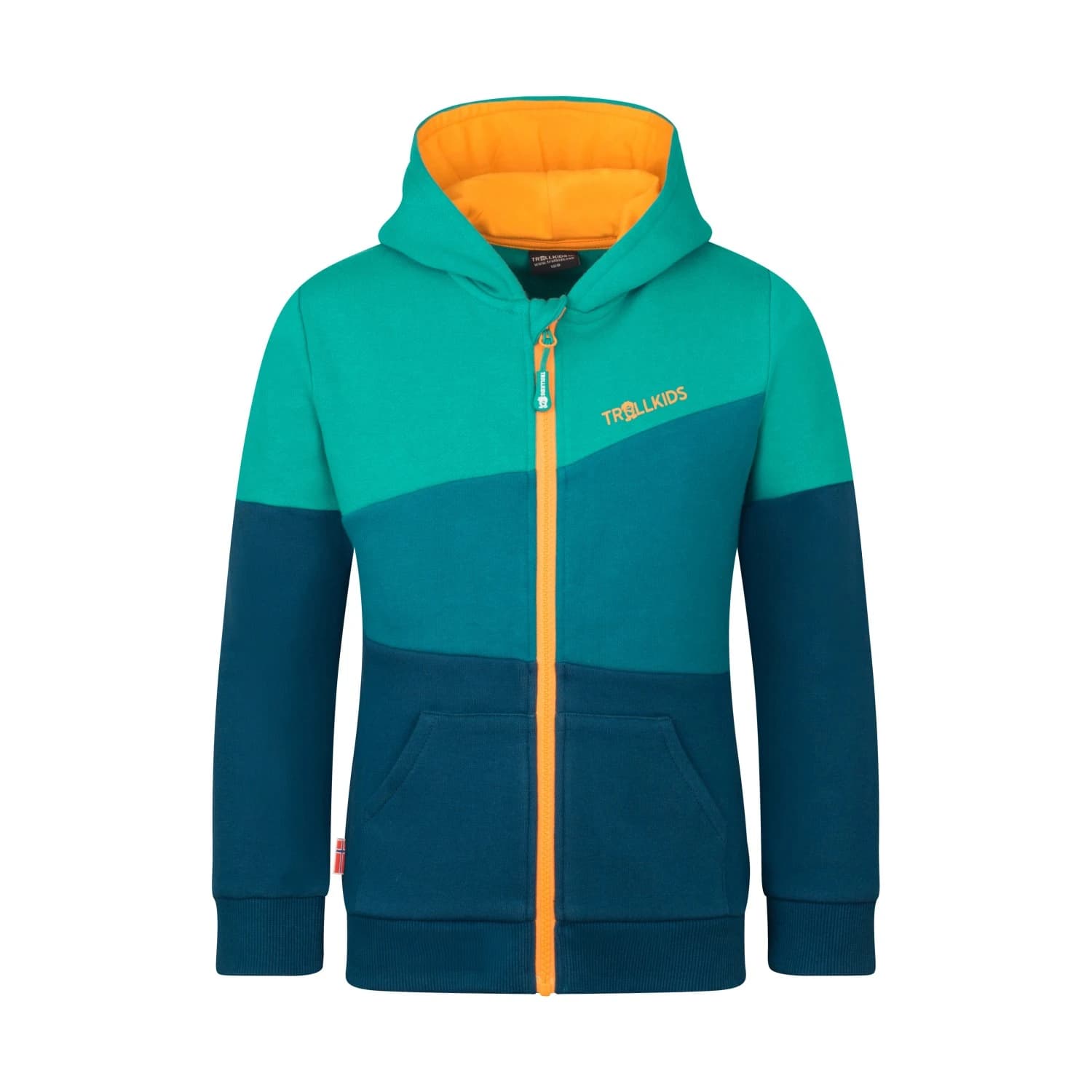 Детски суичър Trollkids Kid's Alesund Sweater Hoodie - Madeira Blue / Lagoon Green / Sea Green