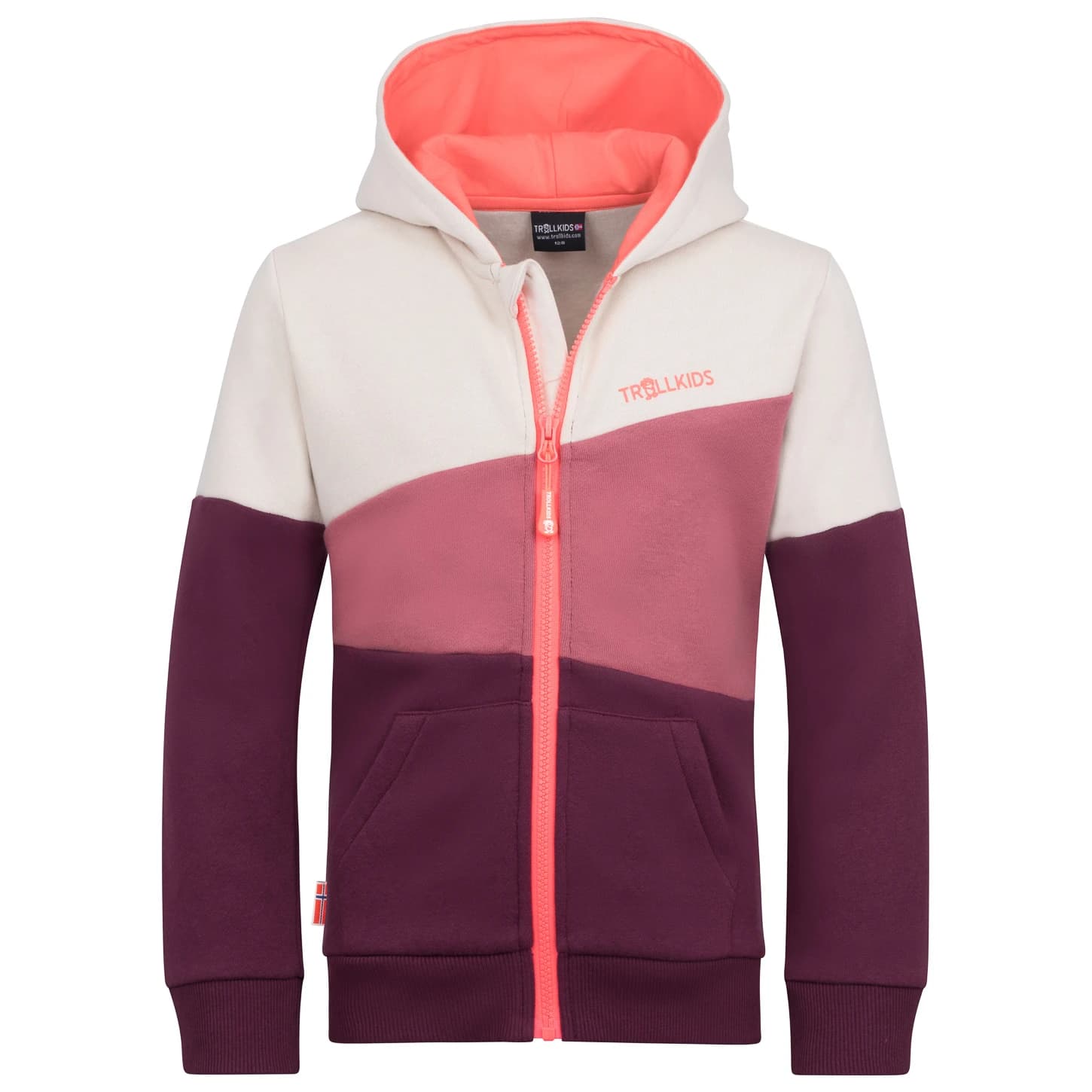Детско яке за тренировка Trollkids Kid's Alesund Sweater Hoodie - Deep Ruby / Frozen Berry / Sandstone