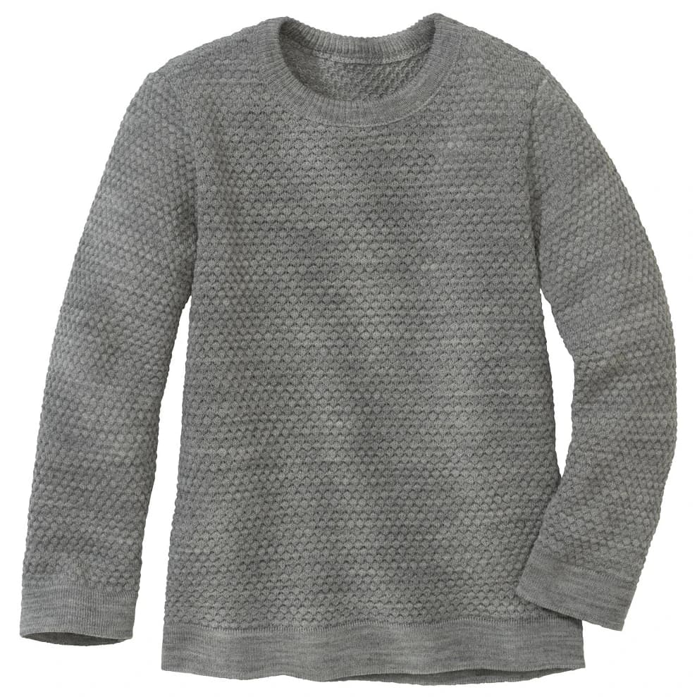 Детски вълнен пуловер disana Kid's Wabenstrick-Pullover Wool jumper - Grey