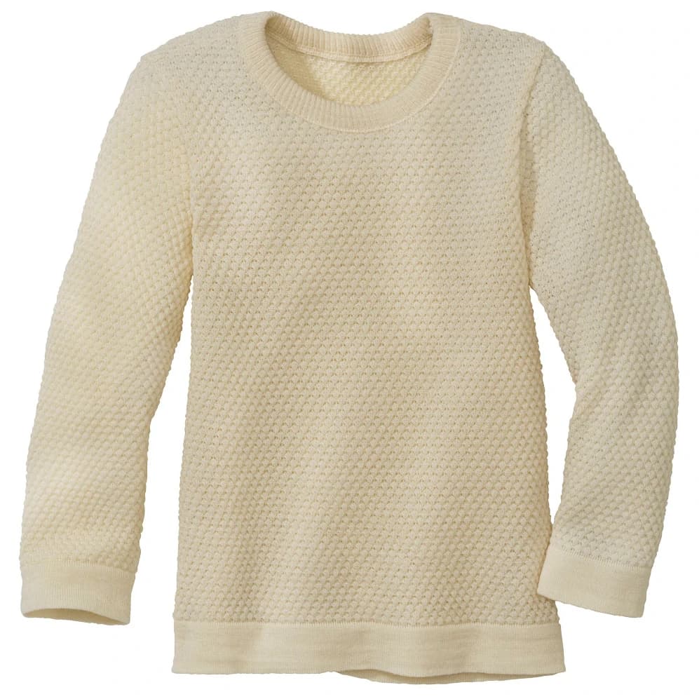 Детски вълнен пуловер disana Kid's Wabenstrick-Pullover Wool jumper - Natur Waben