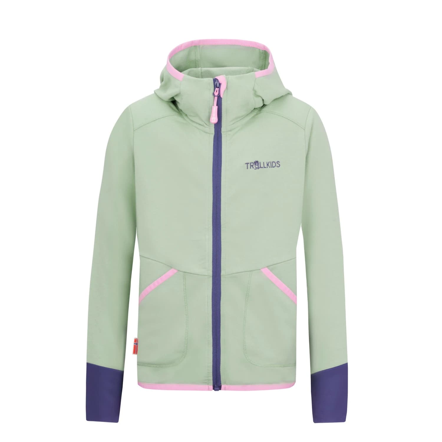 Детско поларено яке Trollkids Girl's Saltfjord Jacket Training jacket - Pistachio Green / Wild Rose / Violet Blue