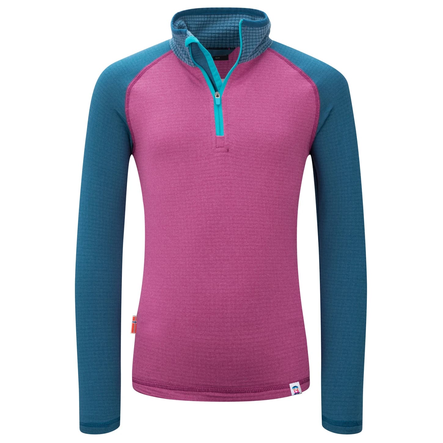 Детски поларен пуловер Trollkids Kid's Rauland Half Zip Fleece jumper - Bright Berry / Madeira Blue / Dark Turquoise