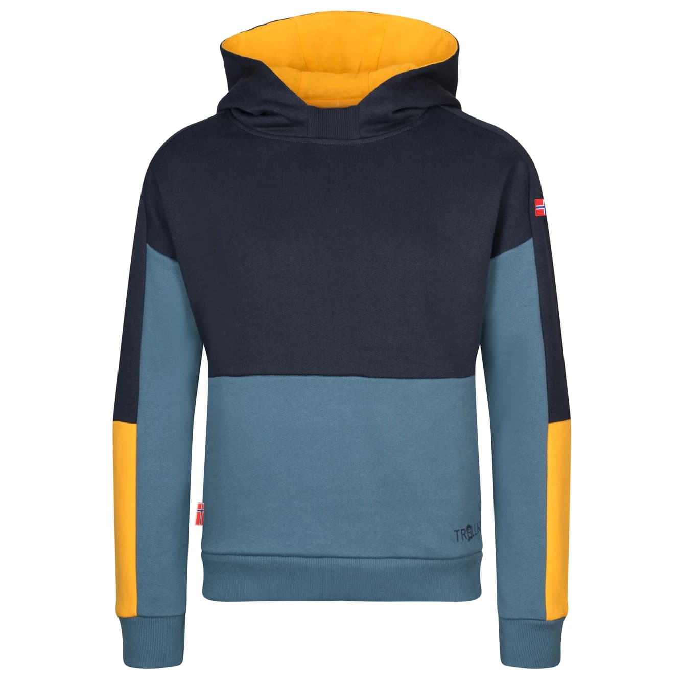 Детски суичър Trollkids Kid's Rondane Sweater Hoodie - Black / Steel Bue / Mango