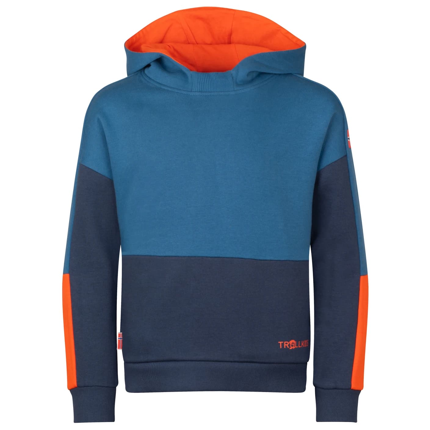 Детски суичър Trollkids Kid's Rondane Sweater Hoodie - Nordic Blue / Mystic Blue / Flame Orange
