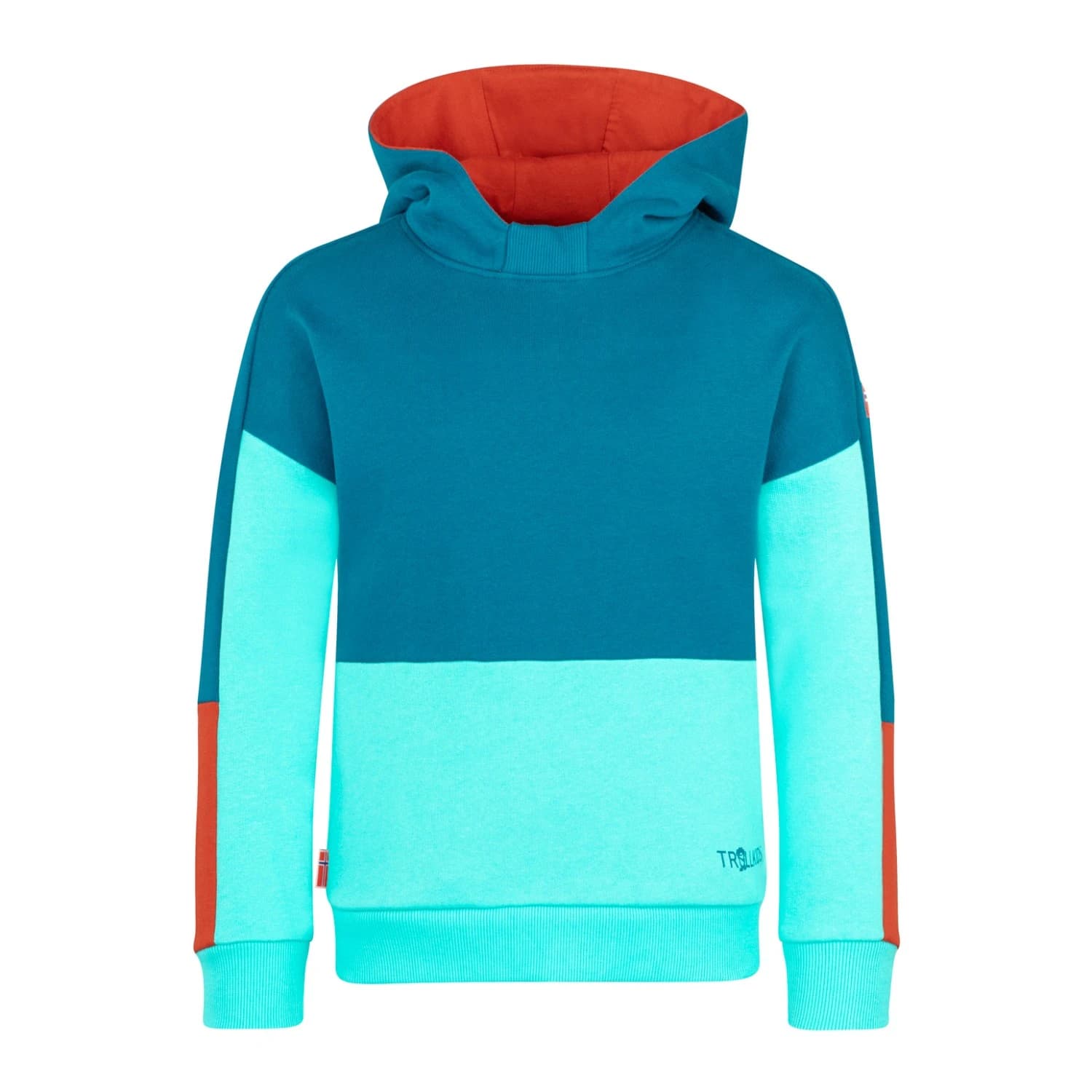 Детски суичър Trollkids Kid's Rondane Sweater Hoodie - Summernight Blue / Red Clay