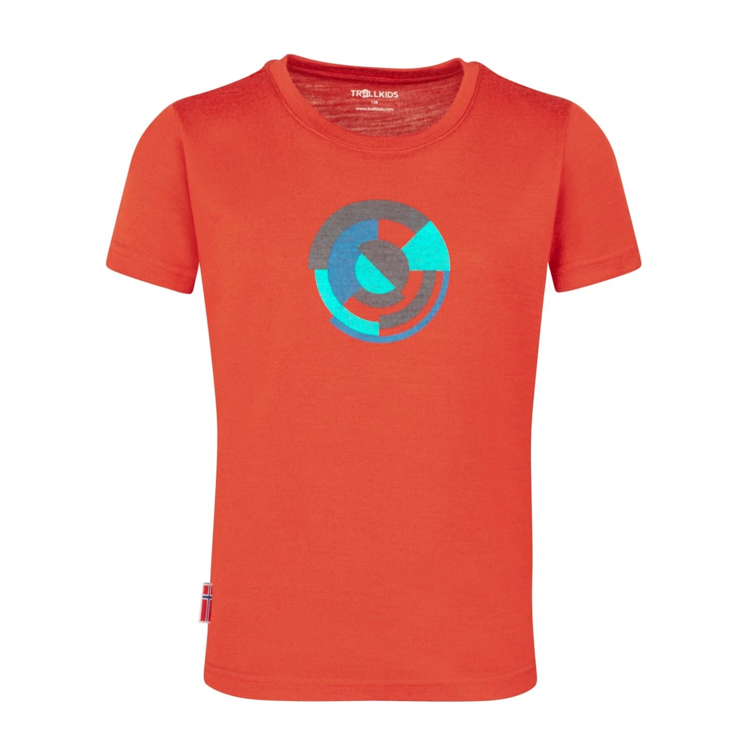 Детска мериносова блуза Trollkids Kid's Sandefjord T-Shirt XT-Shirt Merino shirt - Red Clay