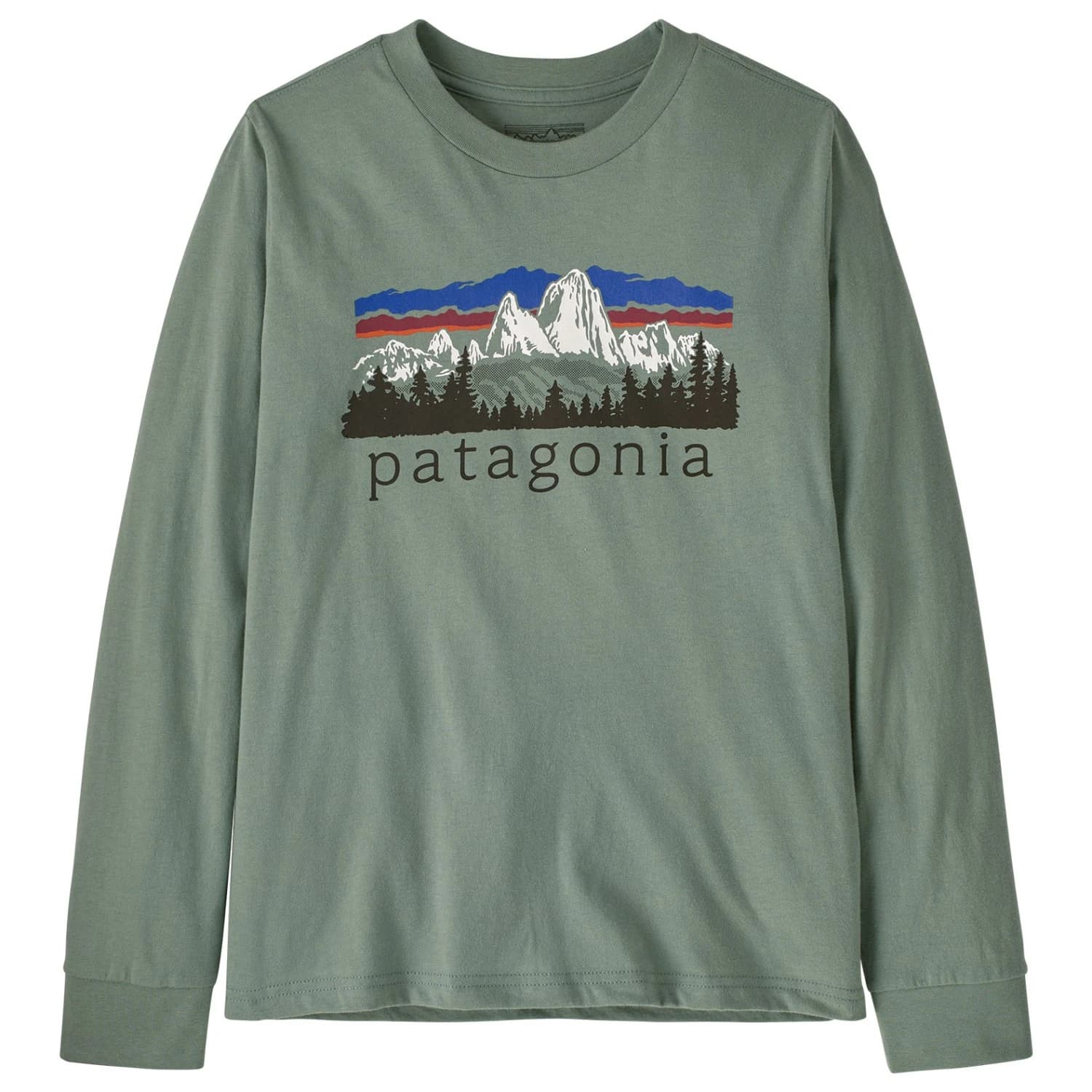 Детска блуза с дълъг ръкав Patagonia Kid's L/S Graphic T-Shirt Jumper - Fitz Roy Foothills: Cover Green