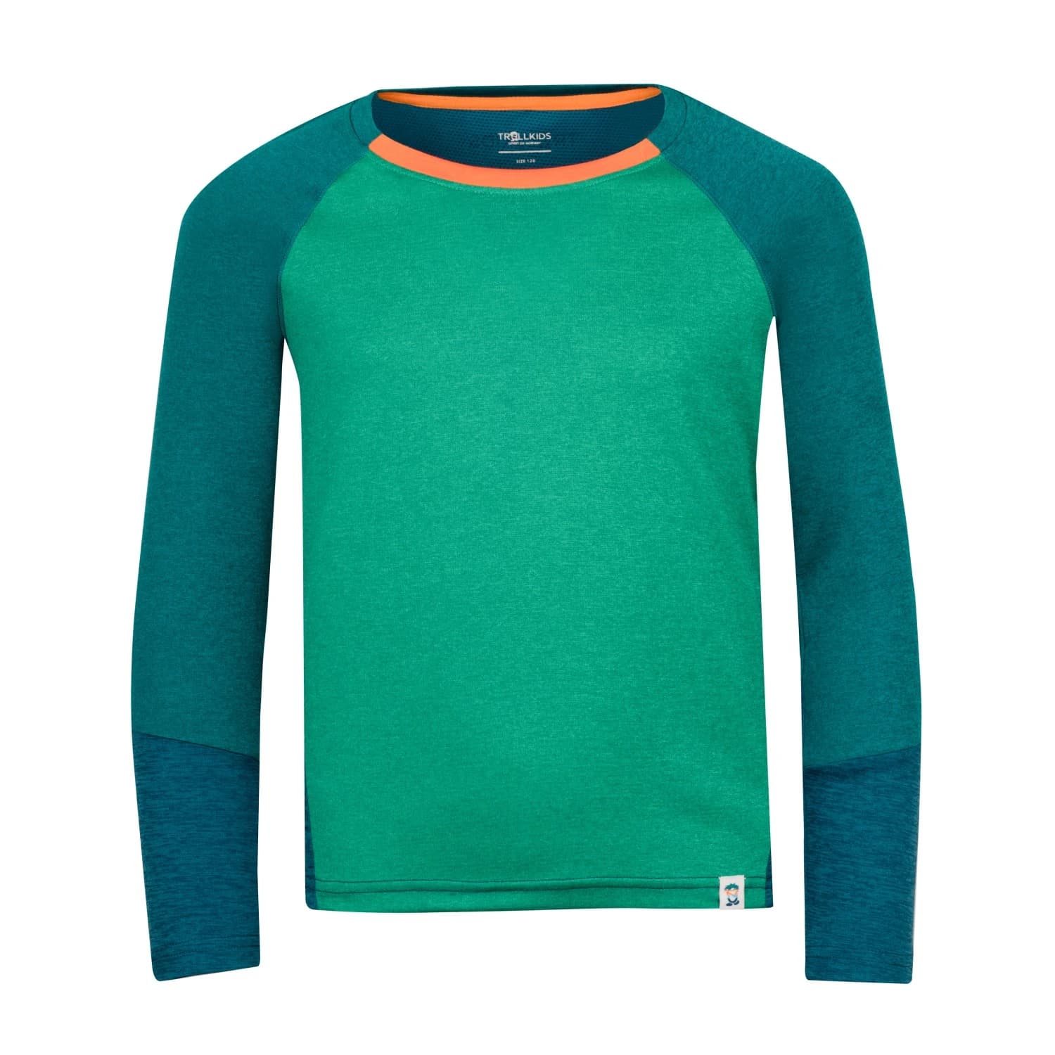 Детска спортна тениска Trollkids Kid's Seiland Longsleeve Sport shirt - Sea Green / Lagoon Green / Sahara Sunset