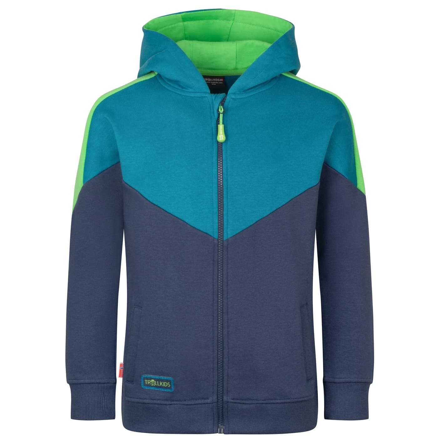 Детско яке за тренировка Trollkids Kid's Flekkefjord Jacket Training jacket - Mystic Blue / Dark Marine / Fresh Green