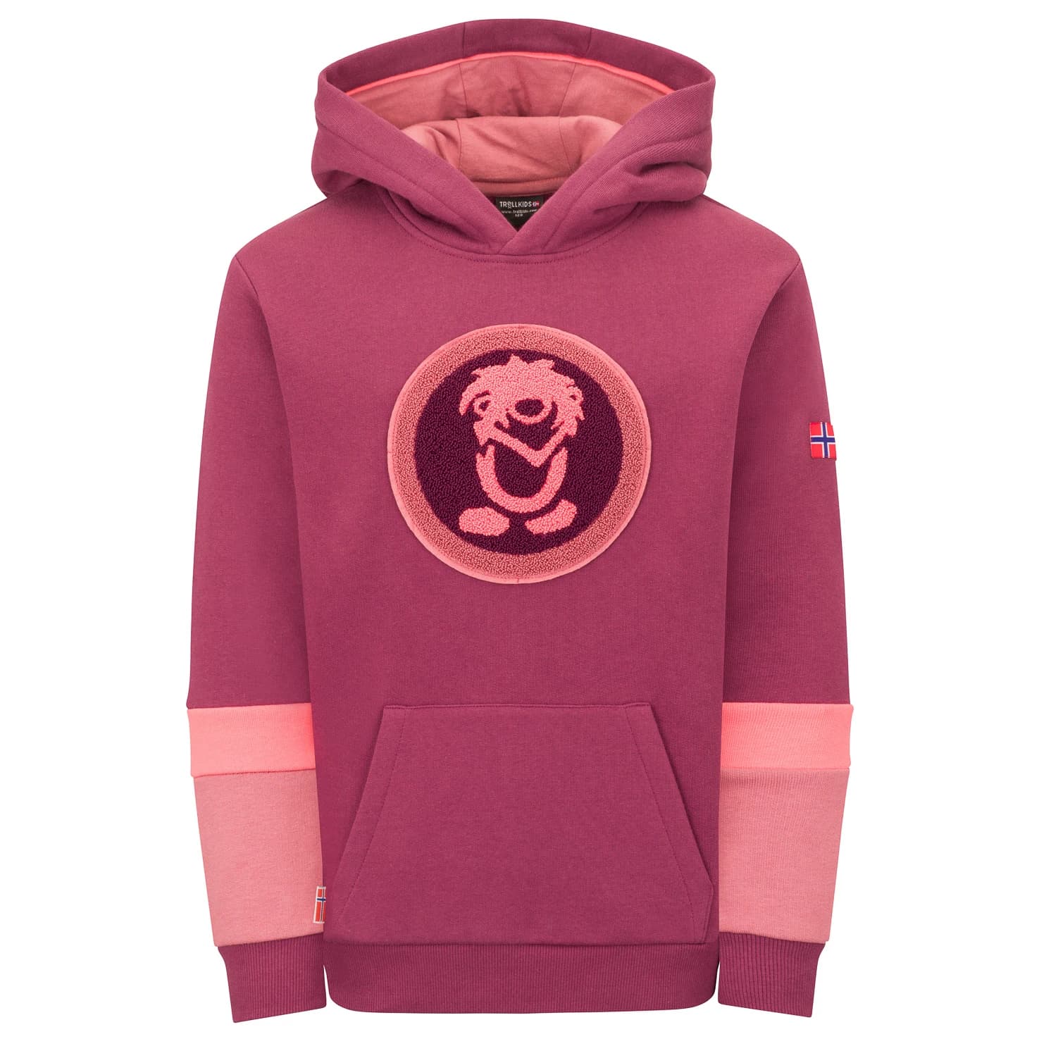 Детски суичър Trollkids Kid's Troll Sweater XT Hoodie - Deep Ruby / Frozen Berry / Pink Salmon