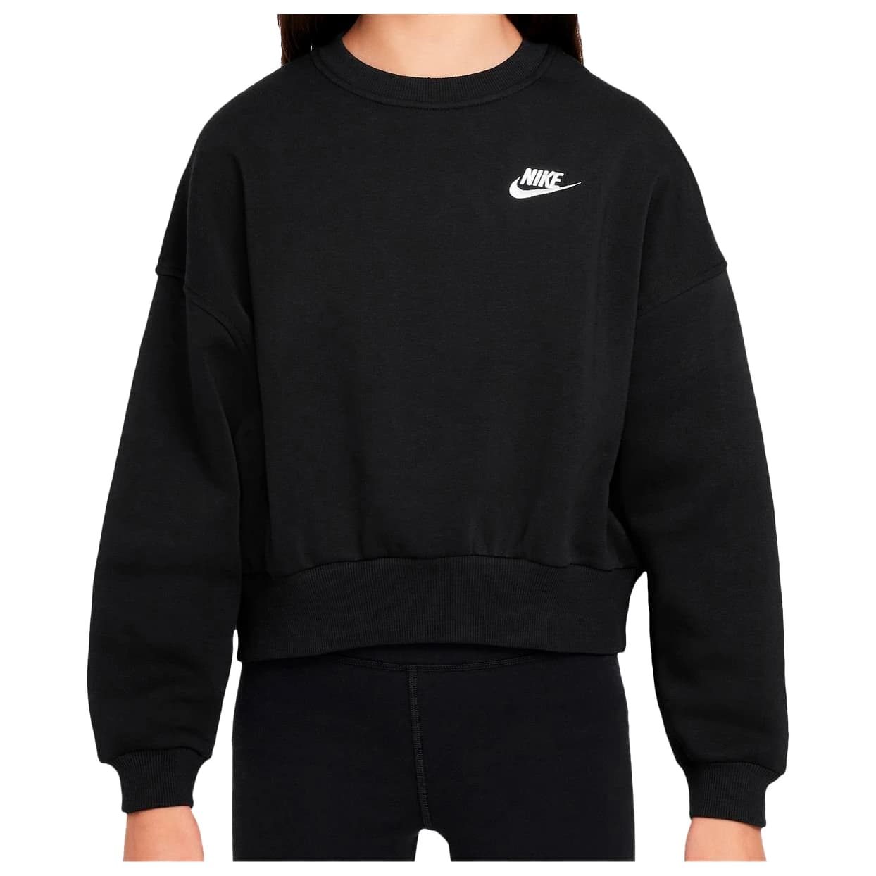 Пуловер Nike Girl's Club Fleece Boxy Crew-Neck Sweatshirt Jumper - Black / White