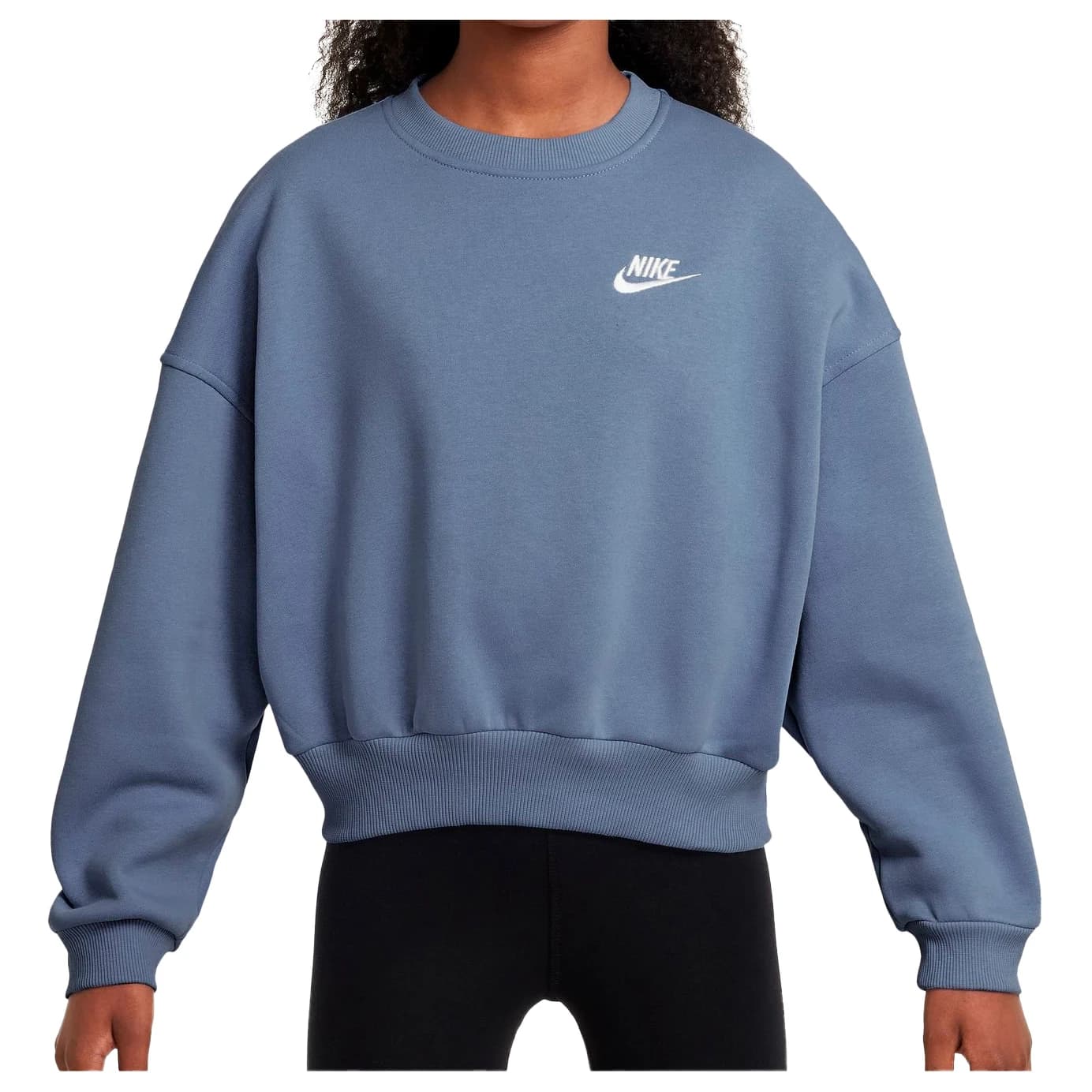 Пуловер Nike Girl's Club Fleece Boxy Crew-Neck Sweatshirt Jumper - World Indigo / White