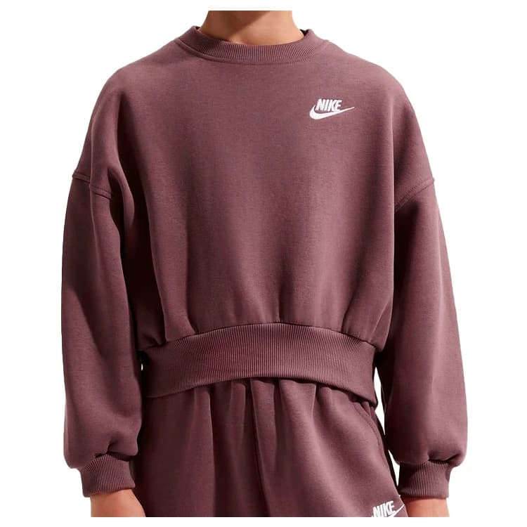 Пуловер Nike Girl's Club Fleece Boxy Crew-Neck Sweatshirt Jumper - Tattoo / Tattoo / White