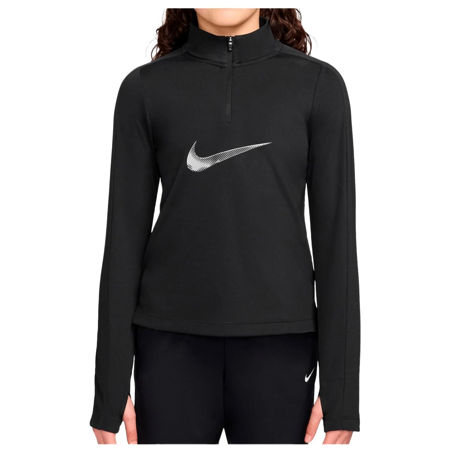 Тениска Nike Girl's Pro Dri-Fit Half-Zip L/S Top Running shirt - Black / Lt Smoke Grey / Black