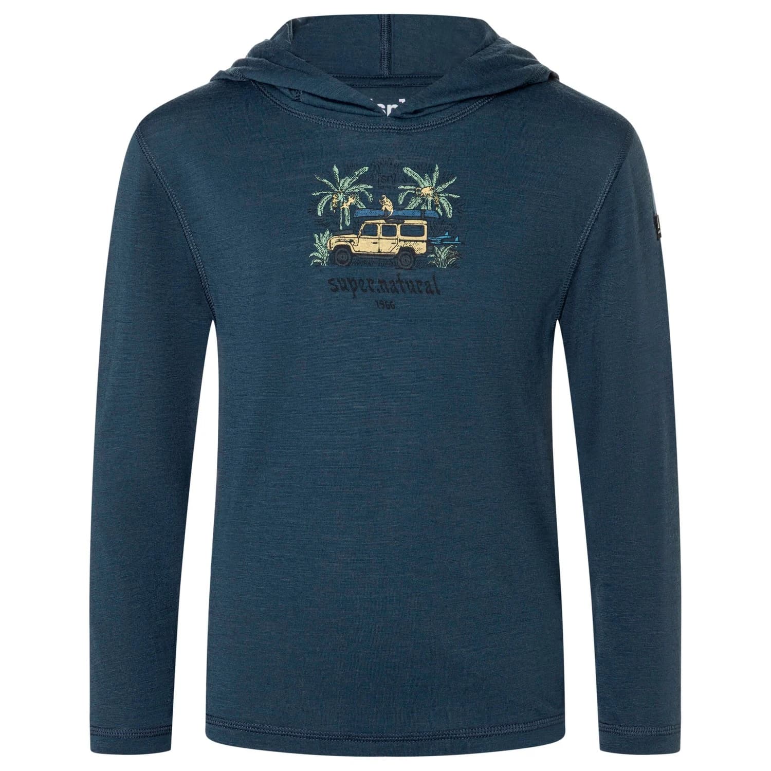 Детски вълнен пуловер super.natural Kid's Tropicar Light Hoodie - Blueberry / Various