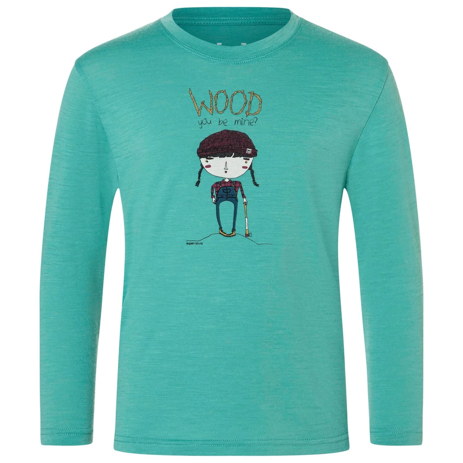 Детска мериносова блуза super.natural Kid's Wood Craftine L/S Merino shirt - Lagoon Green / Various