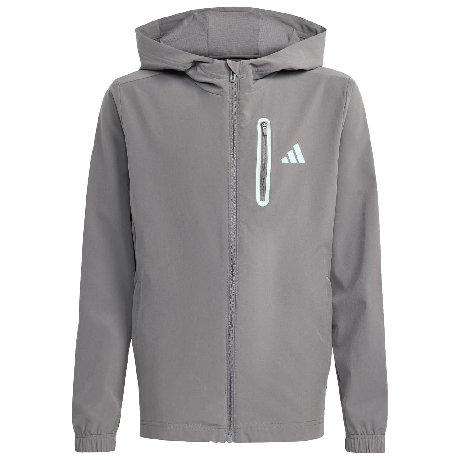 Детско яке за тренировка adidas Kid's Hooded Tech Woven Jacke Training jacket - Grey Four / Tactile Green