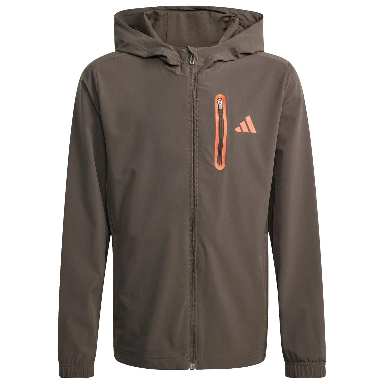 Детско яке за тренировка adidas Kid's Hooded Tech Woven Jacke Training jacket - Shadow Olive / Dusky Orange