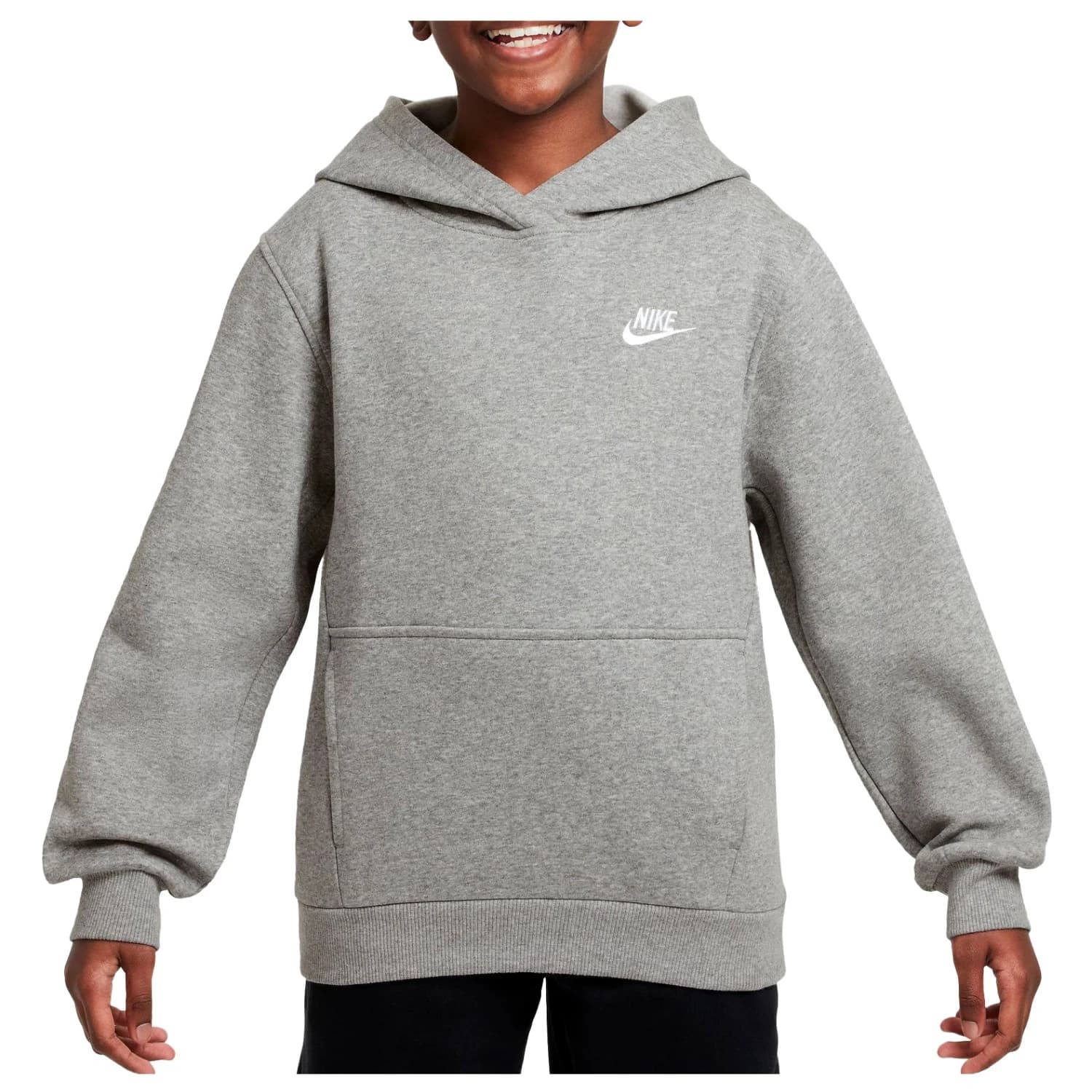 Детски суичър Nike Kid's Sportswear Club Fleece Pullover Hoodie - Dark Grey Heather / White