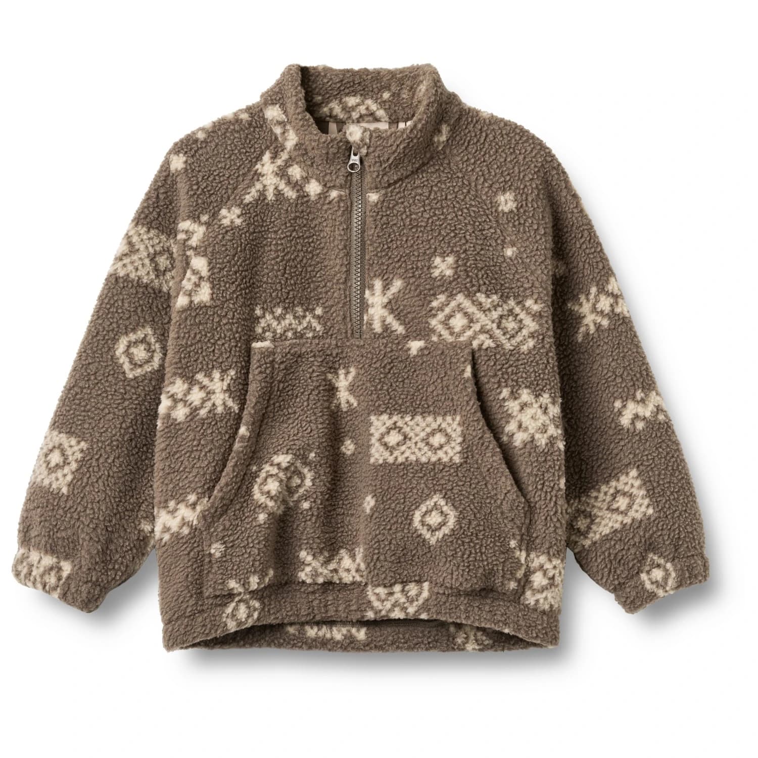 Детски поларен пуловер Wheat Kid's Fleece Anorak Moon Fleece jumper - Dry Wood Jacquard