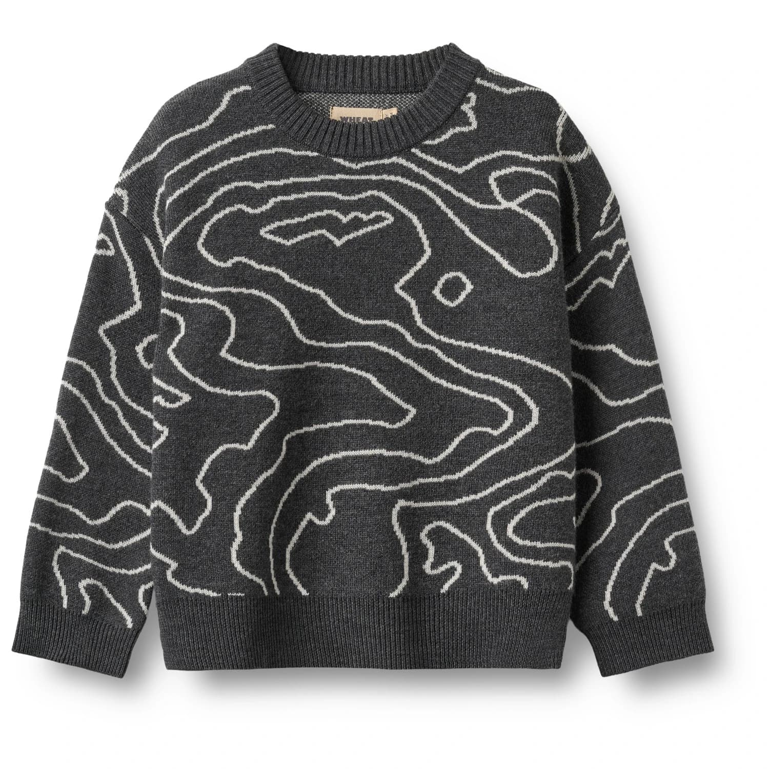 Детски вълнен пуловер WHEAT Kid's Jacquard Pullover Elias Merino jumper - Charcoal Melange
