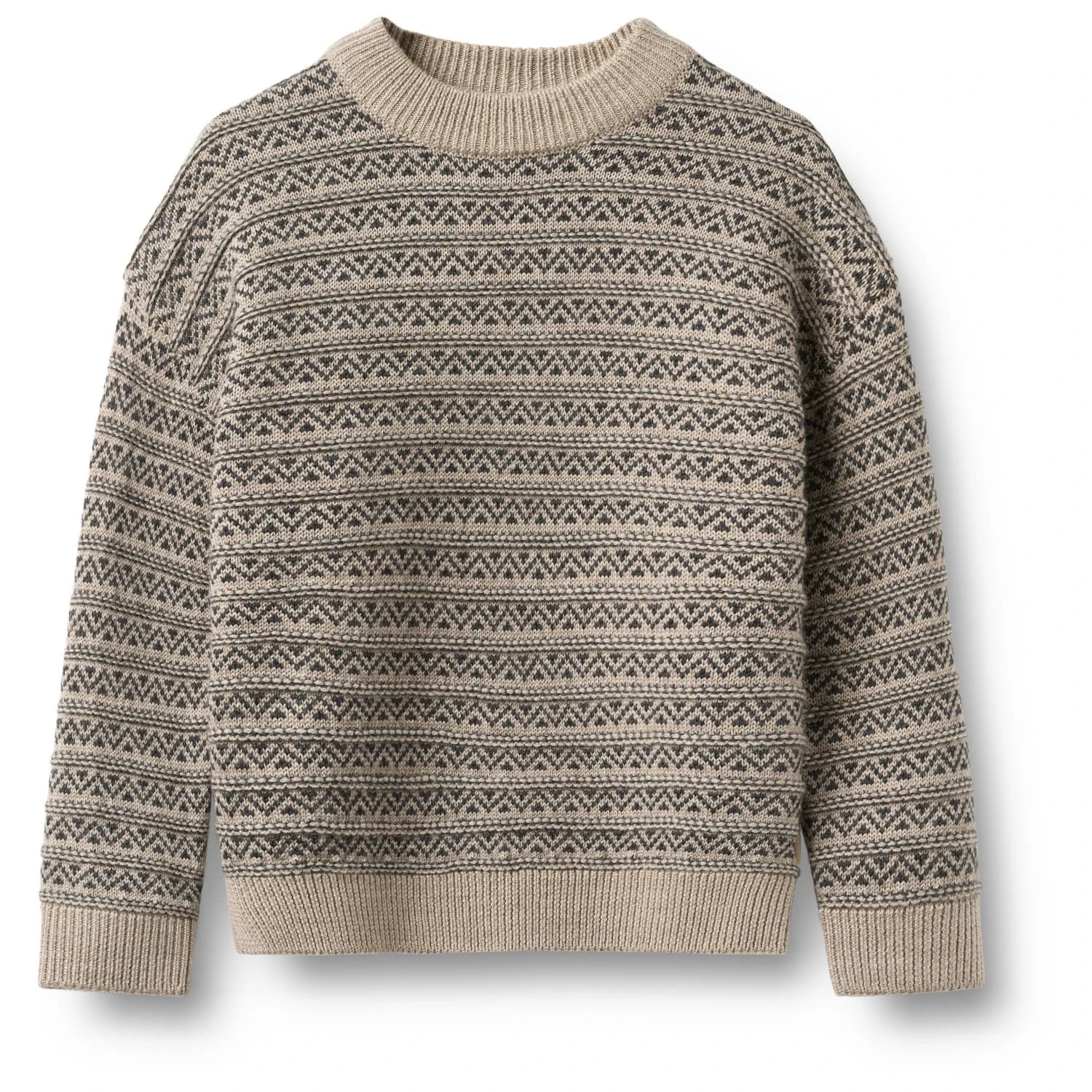 Детски вълнен пуловер WHEAT Kid's Jacquard Pullover Jens Merino jumper - Warm Sand Melange