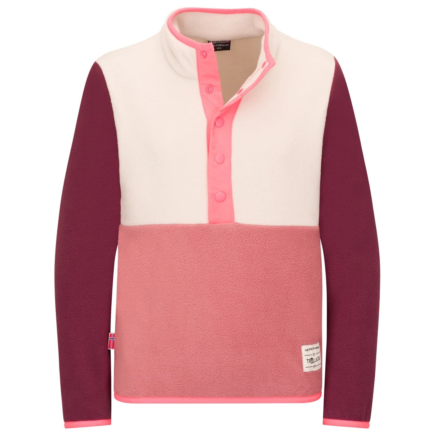 Детски поларен пуловер Trollkids Kid's Flekkefjord Half Zip Fleece jumper - Frozen Berry / Sandstone