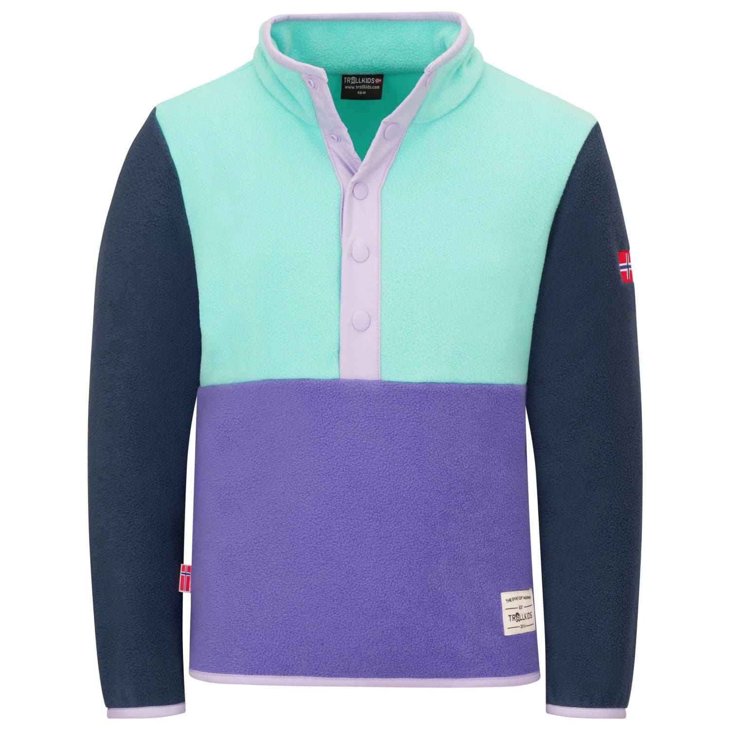 Детски поларен пуловер Trollkids Kid's Flekkefjord Half Zip Fleece jumper - Wisteria Purple / Aqua Mint