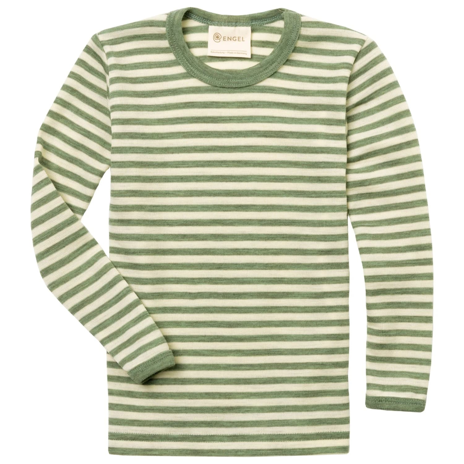 Детско мериносово термобельо Engel Kids' Shirt L/S Merino base layer - Salbeigrün Melange / Natur